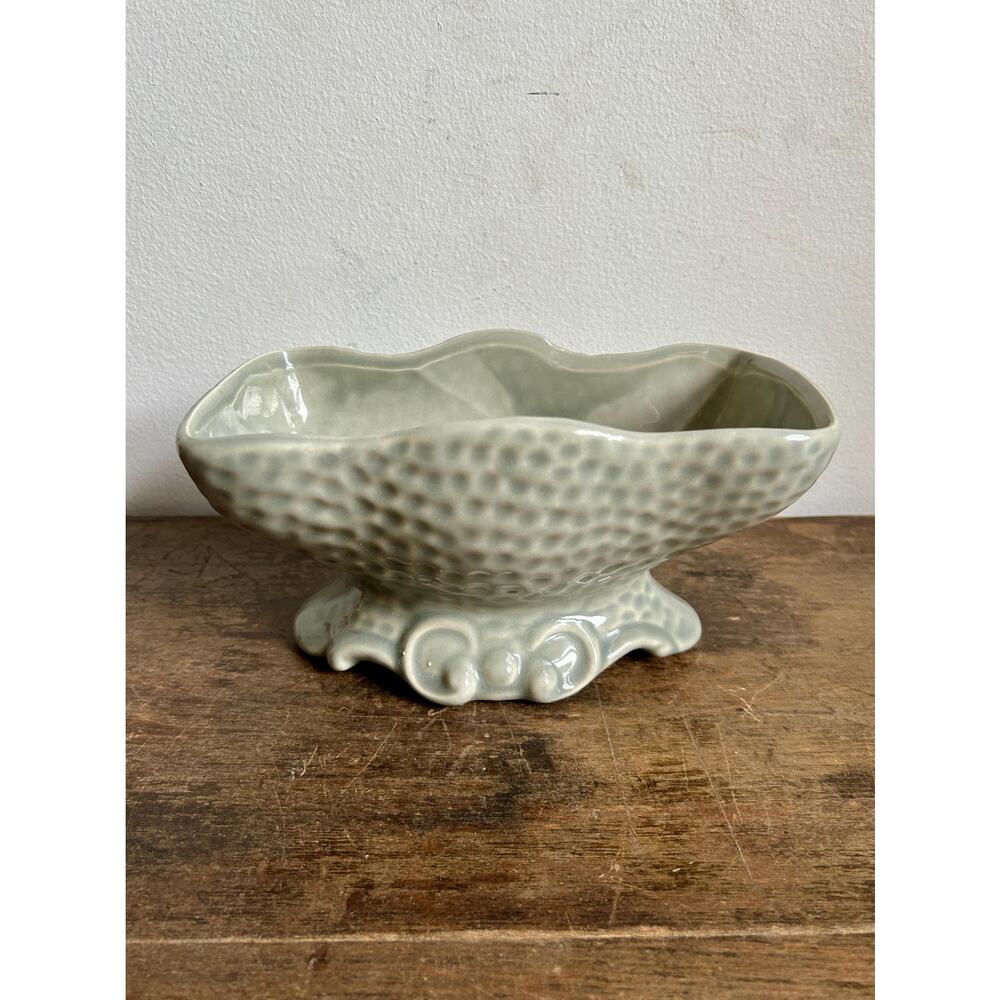 Vintage Sage Green Ceramic Footed Planter | Pedestal Flower Vase | Glazed Vase